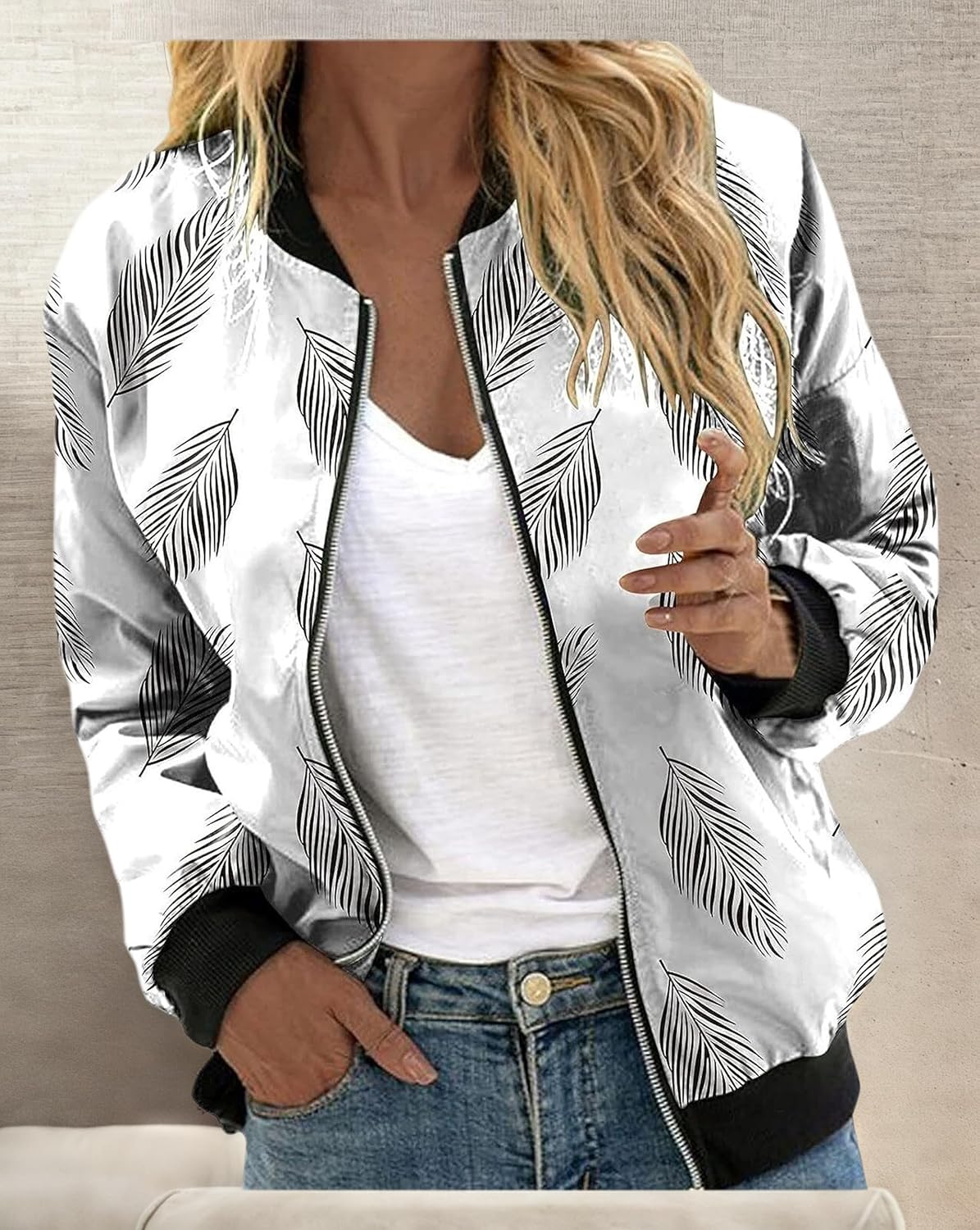 HipGlamp Women's Floral Print Bomber Jacket Casual Vintage Zip Coat Lightweight Long Sleeve Outwear Tops Windbreaker - Image 3