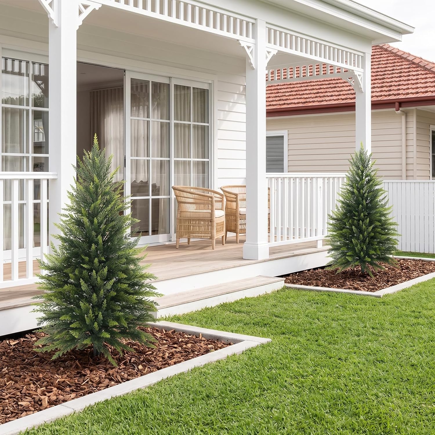 40" Artificial Cedar Topiary Bushes for Outdoor with Ground Spike Set of 2