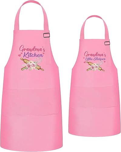 Vista 12 de R HORSE Juego de 2 delantales a juego para adultos y niños Papá y yo, delantal de cocina ajustable con 2 bolsillos para padres e hijos, regalo a