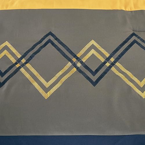 Miniatura 4 de Chezmoi Collection Jaxson Bed in a Bag - Juego de edredón de 7 piezas con sábanas, moderno, plisado, a rayas, bordado, azul marino, gris, amarillo,