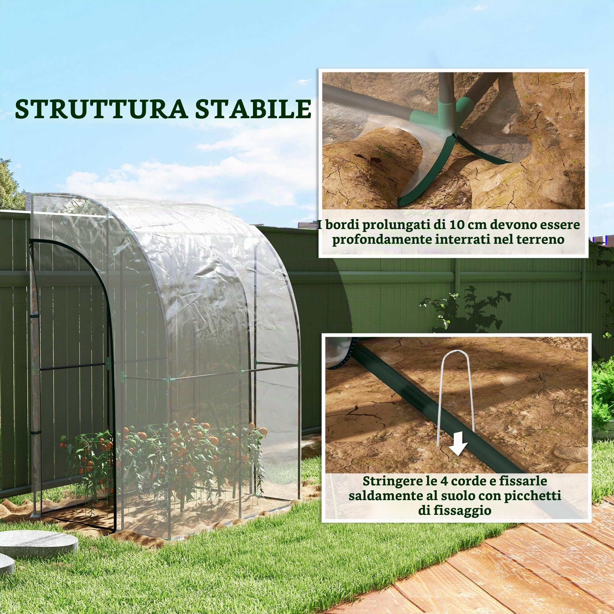 Outsunny Serra da giardino, serra invernale, 2 porte avvolgibili con serratura, in acciaio e plastica, 1,43 x 1,18 x 2,12 m, trasparente