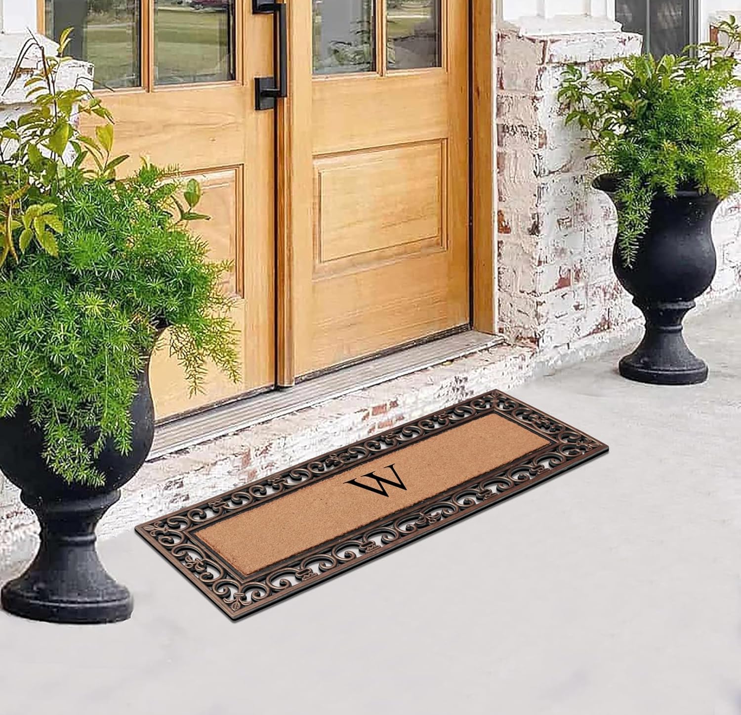 A1HC Natural Coir Monogrammed Doormat for Outside Entrance, Anti-Shed Treated Durable Front Door Mat, Heavy Duty and Easy to Clean Entry Mats - 18" x 48"