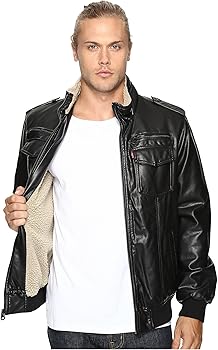 Men's levi's faux leather sherpa lined aviator bomber jacket Clearance