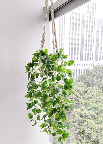 Miniatura 4 de Comtelek Plantas colgantes falsas, plantas artificiales para decoración del hogar, colgador de plantas de macramé con enredaderas falsas, maceta