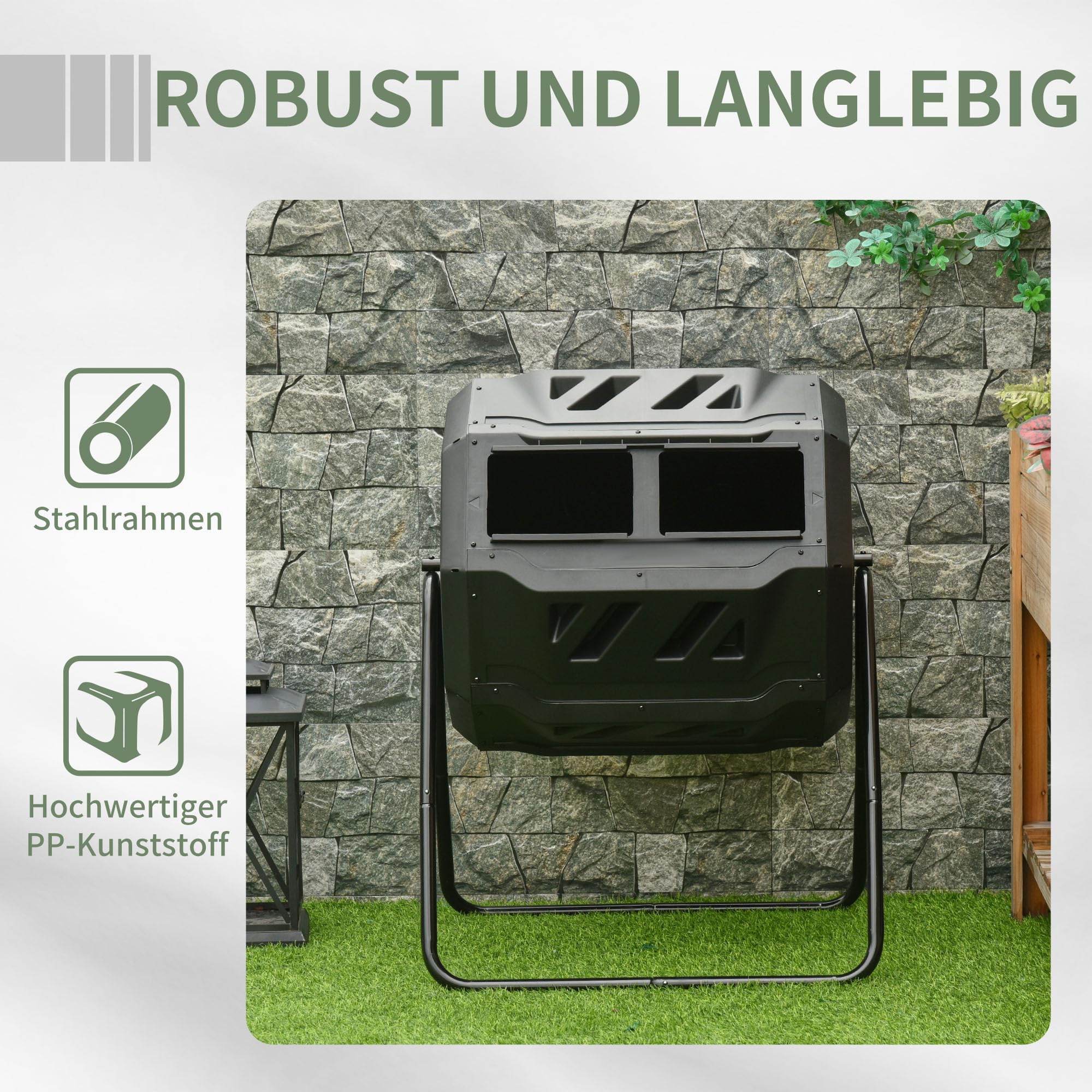 Outsunny Tumbling Compost Bin Outdoor 360° Dual Chamber Rotating Composter 43 Gallon, Black