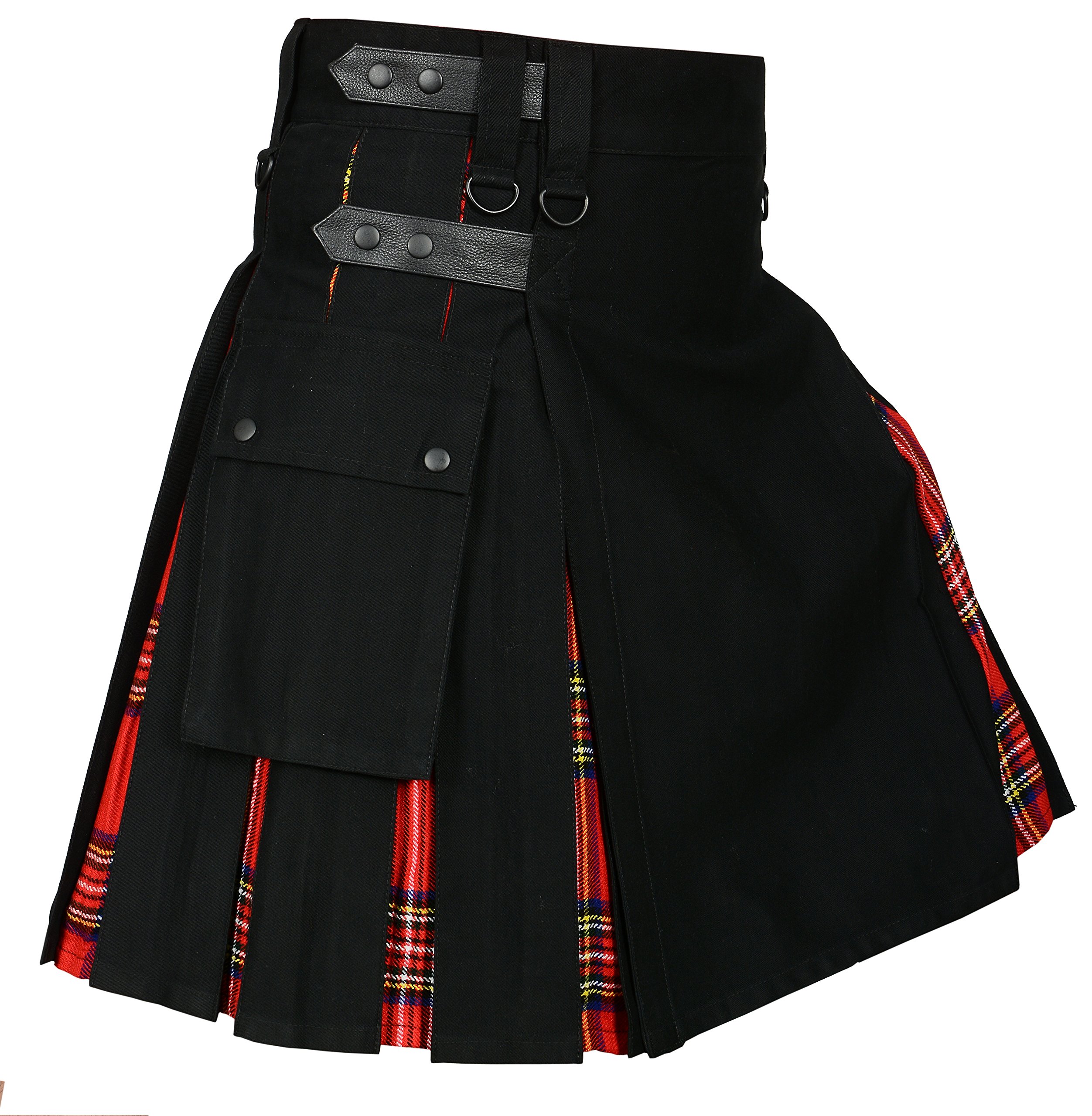 Men 's Hybrid Utility Kilt Black & Royal Stewart Tartan