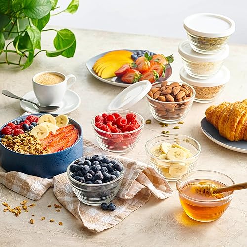 Miniatura 6 de Juego de 16 tazones de vidrio pequeños con tapas herméticas, tazas apilables de 8 onzas, 8 tazas de caldo transparentes Mise en Place para