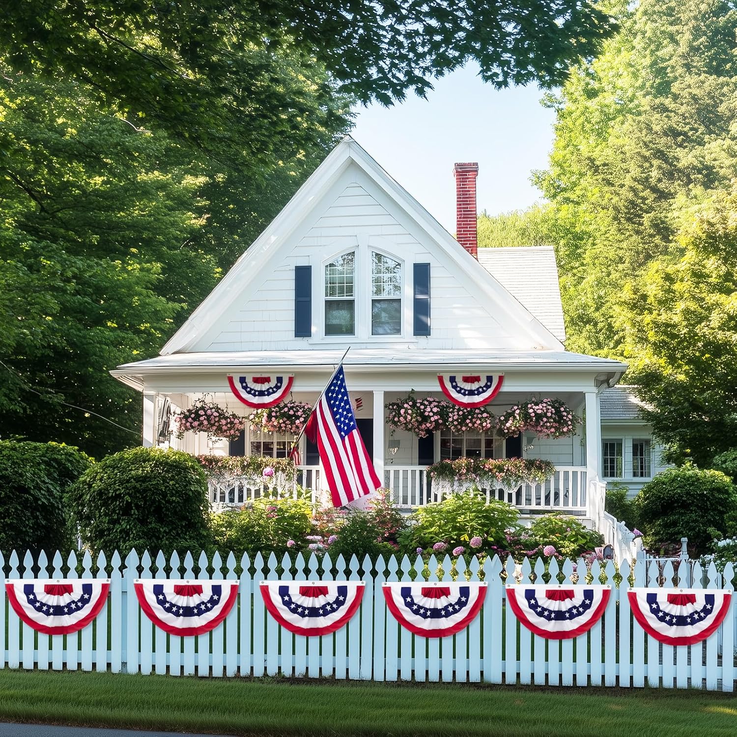 3X6 FT Bunting Flags, USA Patriotic Flag Bunting Half Fan 4th of July Decorations Banner Decoration Indoor/Outdoor (Set of 4)