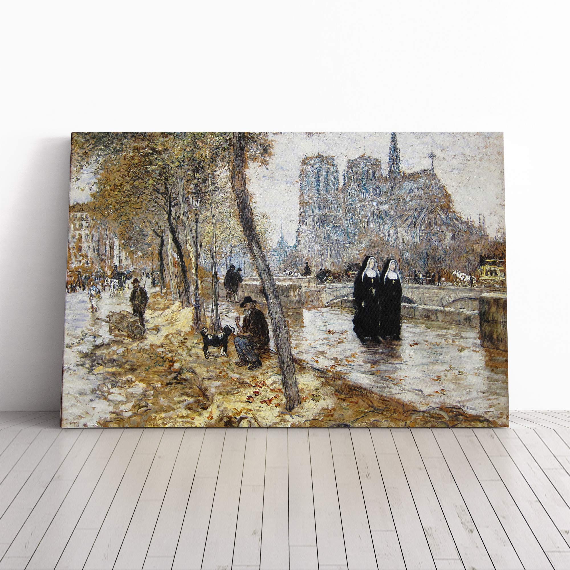 Jean-Francois Raffaelli Notre Dame Canvas Print | Gallery Wrapped 30mm Frame Wall Art | 30x20 inches | Ready to Hang | Modern Picture | Living Room Bedroom Lounge Office