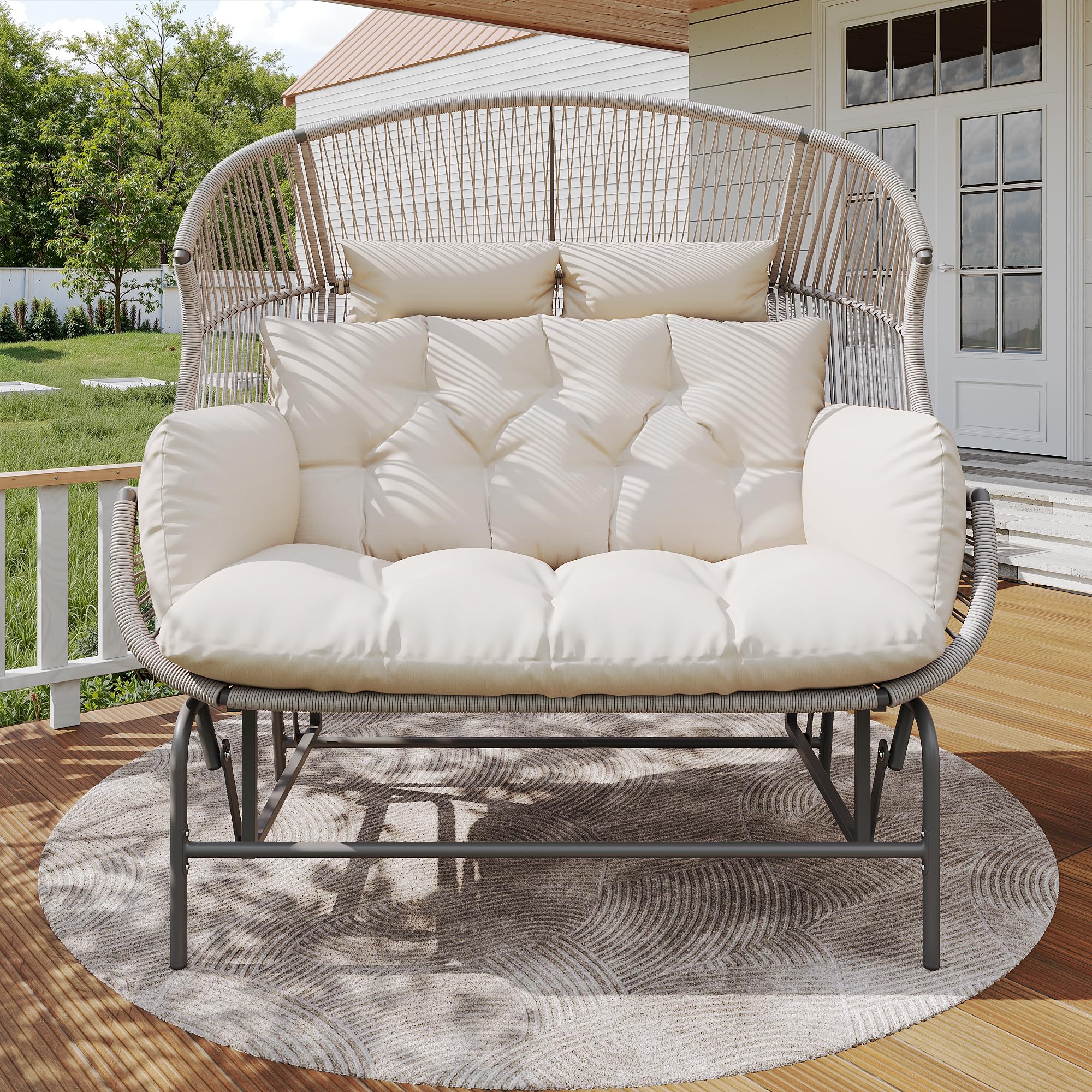 Moimhear Mecedora de jardín para dos personas, silla colgante para patio, silla de huevo oscilante para exteriores, silla de balancín, columpio de jardín, columpio de porche para el jardín, balcón o
