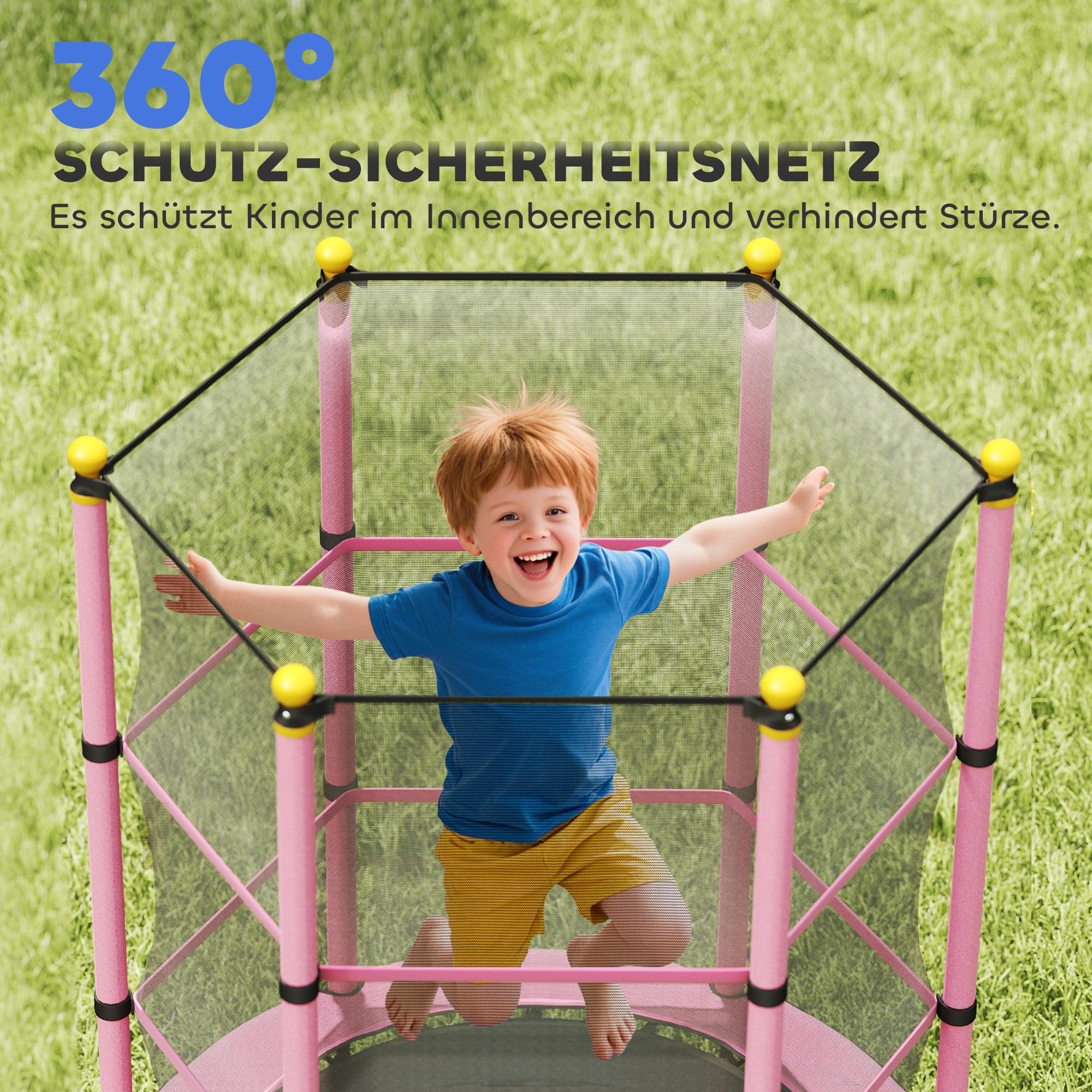HOMCOM Kindertrampolin Ø140 cm, Trampolin mit Sicherheitsnetz, Randabdeckung, Gartentrampolin für Kinder 3-10 Jahre, bis 50 kg belastbar