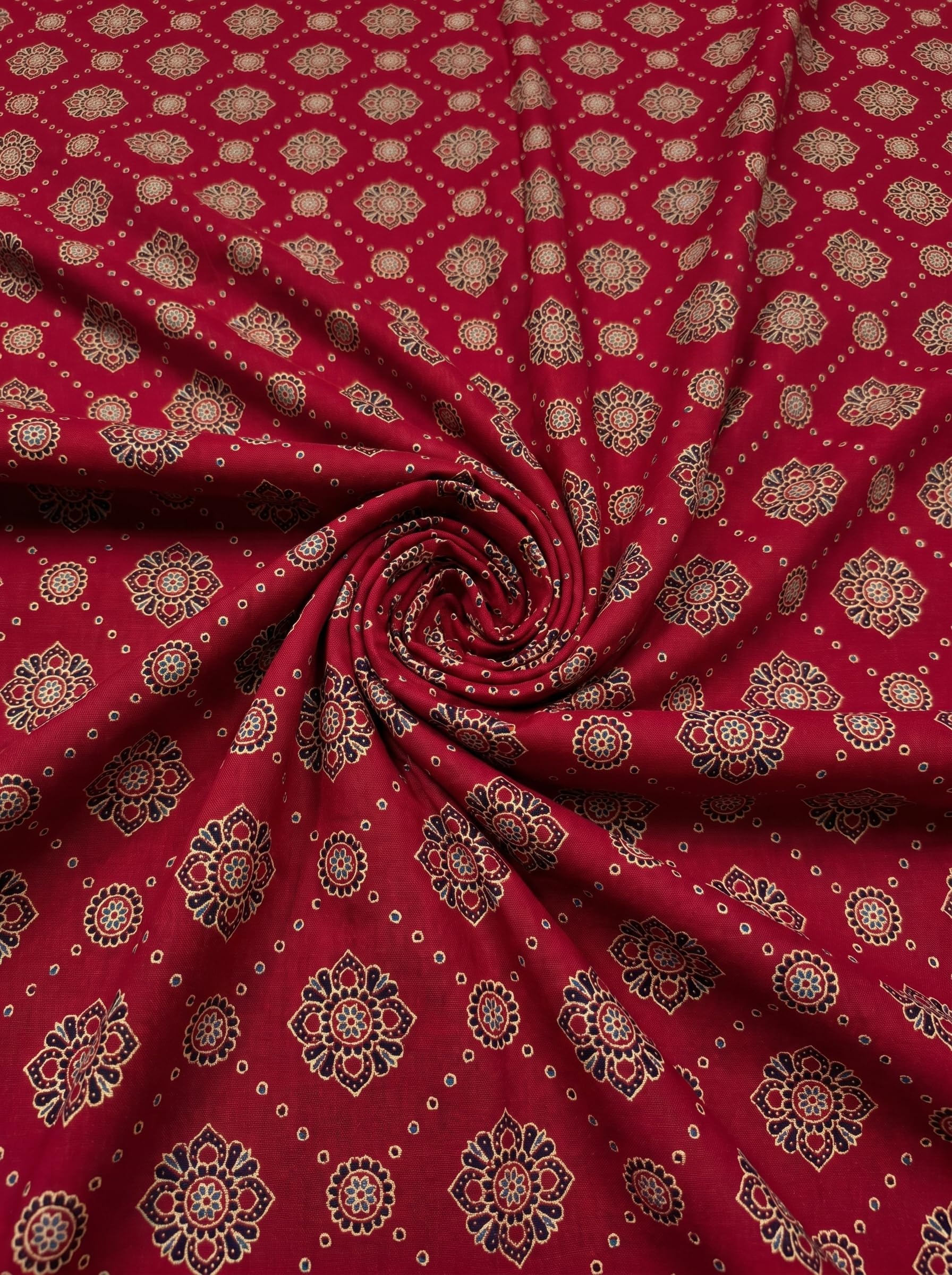 Pure Cotton Ajrakh Print Unstitched Dress Material for Women – 2.75 Meter Handblock Fabric for Kurti, Suit, Nightgown | 34" Width, 270 GSM