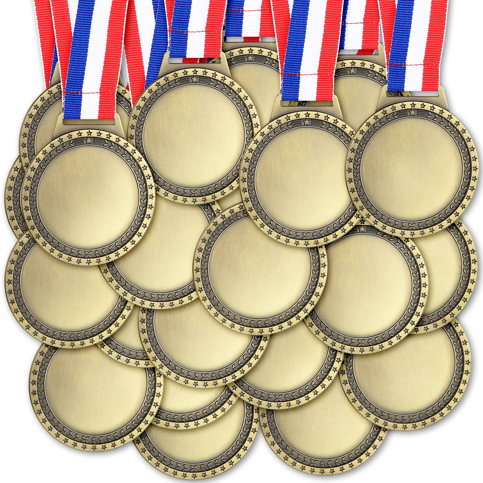 Sasylvia Blank Award Medals with Neck Ribbons Create Your Own Medals Kit Cheer Winner Participation Trophy Metal Gifts for Soccer Football Party Game
