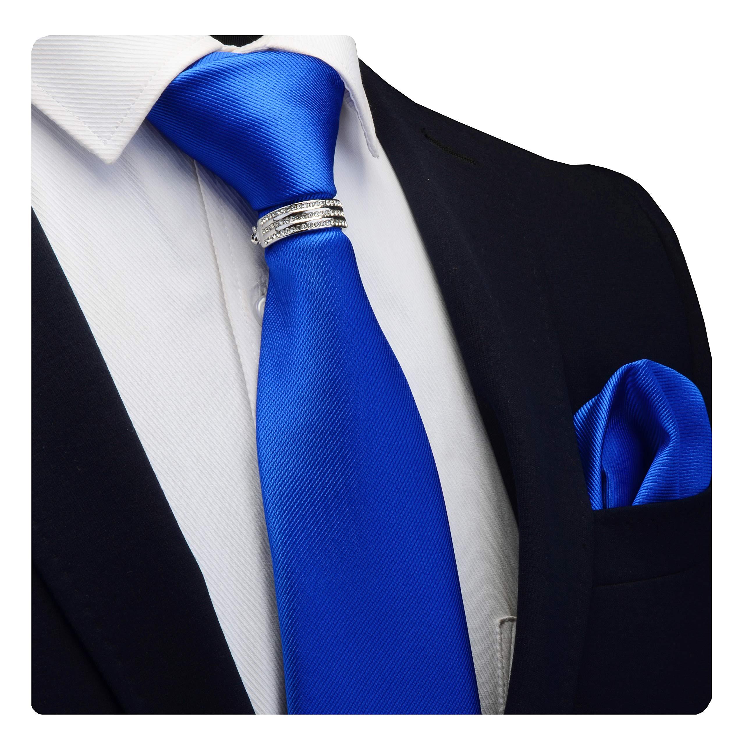 Gusleson Brand Classic Solid Blue Work Ties Men Necktie With Handkerchief bar pins brooch Gift Sets(UK0799-07-S)