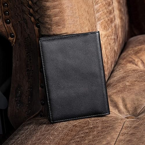 Miniatura 6 de Cartera plegable de piel Polare ORIGINAL con bloqueo RFID para pasaporte de viaje, delgada, para hombres, Negro, Pequeña
