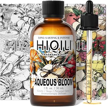 HIQILI Aqueous Bloom Fragrance Oil for Diffusers, Candles & Soap Making Floral and Green Notes with Sandalwood, Long-Lasting Scent - 1 Fl Oz