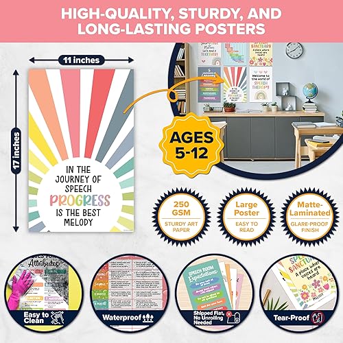 Miniatura 2 de Decorably 16 pósteres de terapia del habla para aula, juego de carteles educativos de terapia del habla laminado mate de 11 x 17 pulgadas, aulas,