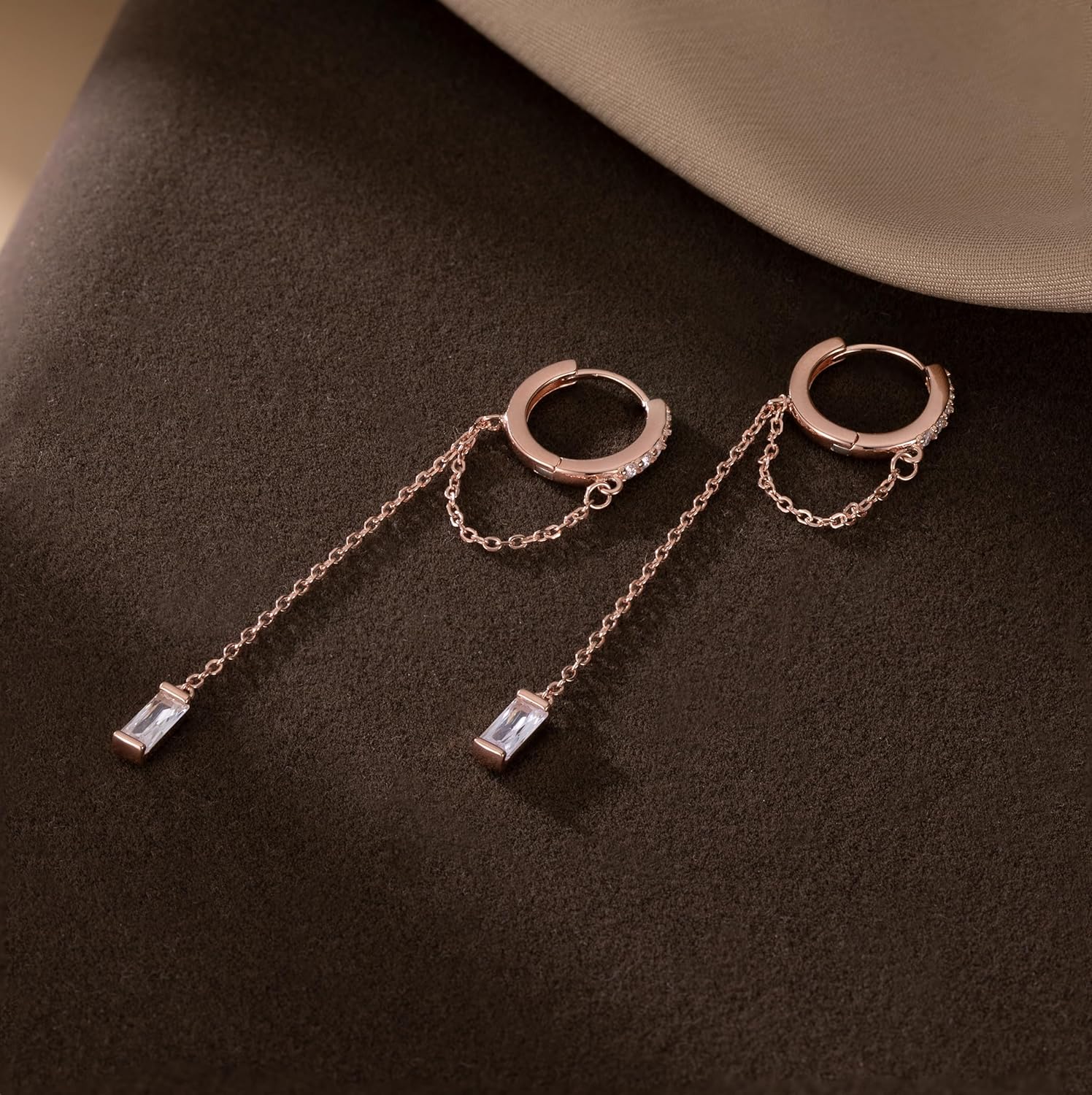 Reffeer 925 Sterling Silver CZ Chain Hoop Earrings Dangle for Women Teens Dangle Earrings Chain Drop Earrings Huggie - Image 4