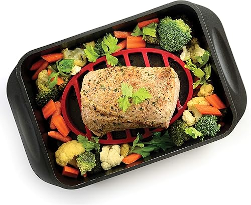 Miniatura 6 de Norpro 405 Oval Silicone Roast Rack, Red 9x6