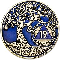 Vista 241 de Medallón AA de 5 años – Árbol de la Vida trenzado chapado en oro AA Chip de recuperación – morado