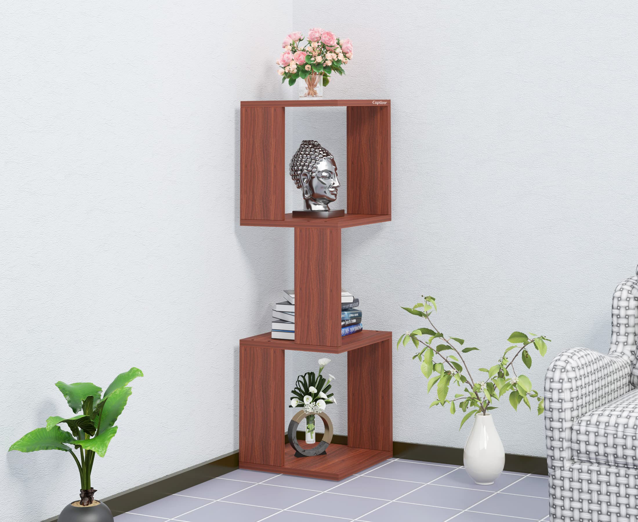 Captiver Damru Engineered Wood Floor Free Standing Decorative Books Shelf Racks (Tier 4, Teak) Bookends Bookshelves Bookshelf Furniture Multipurpose Shelves Storage Organizer-image-26