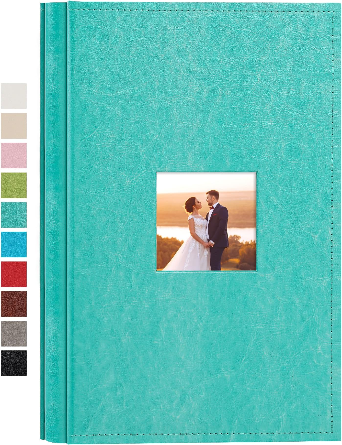 potricher Small Photo Album 4x6 300 Photos Leather Cover Picture Book with 300 Horizontal Pockets for Family Wedding Anniversary and Baby (Teal)