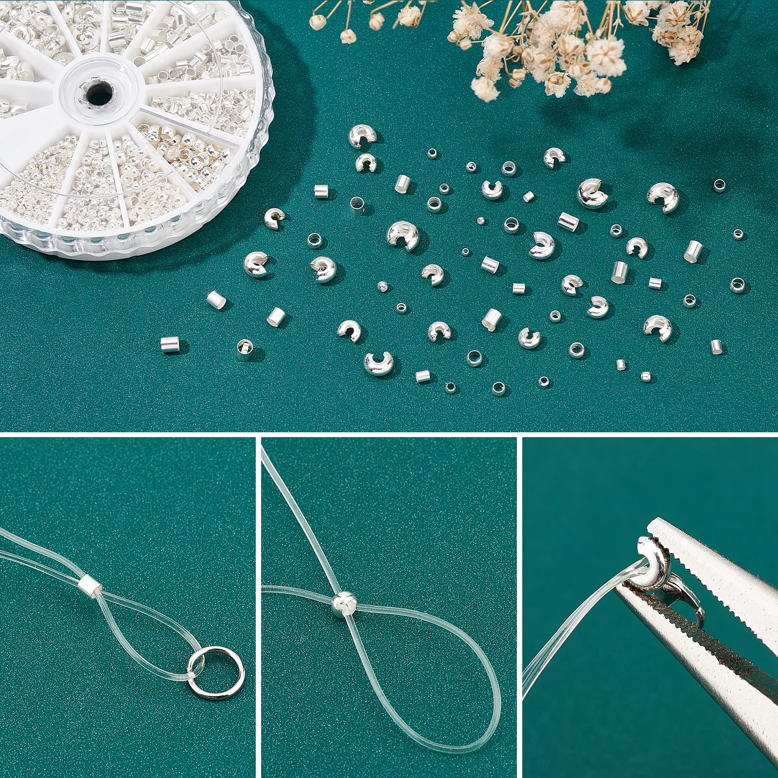 1640 Perline A Crimpare In Ottone - Set Per Gioielli Fai Da Te Con Tubi, Cappucci E Perline - Foto 6