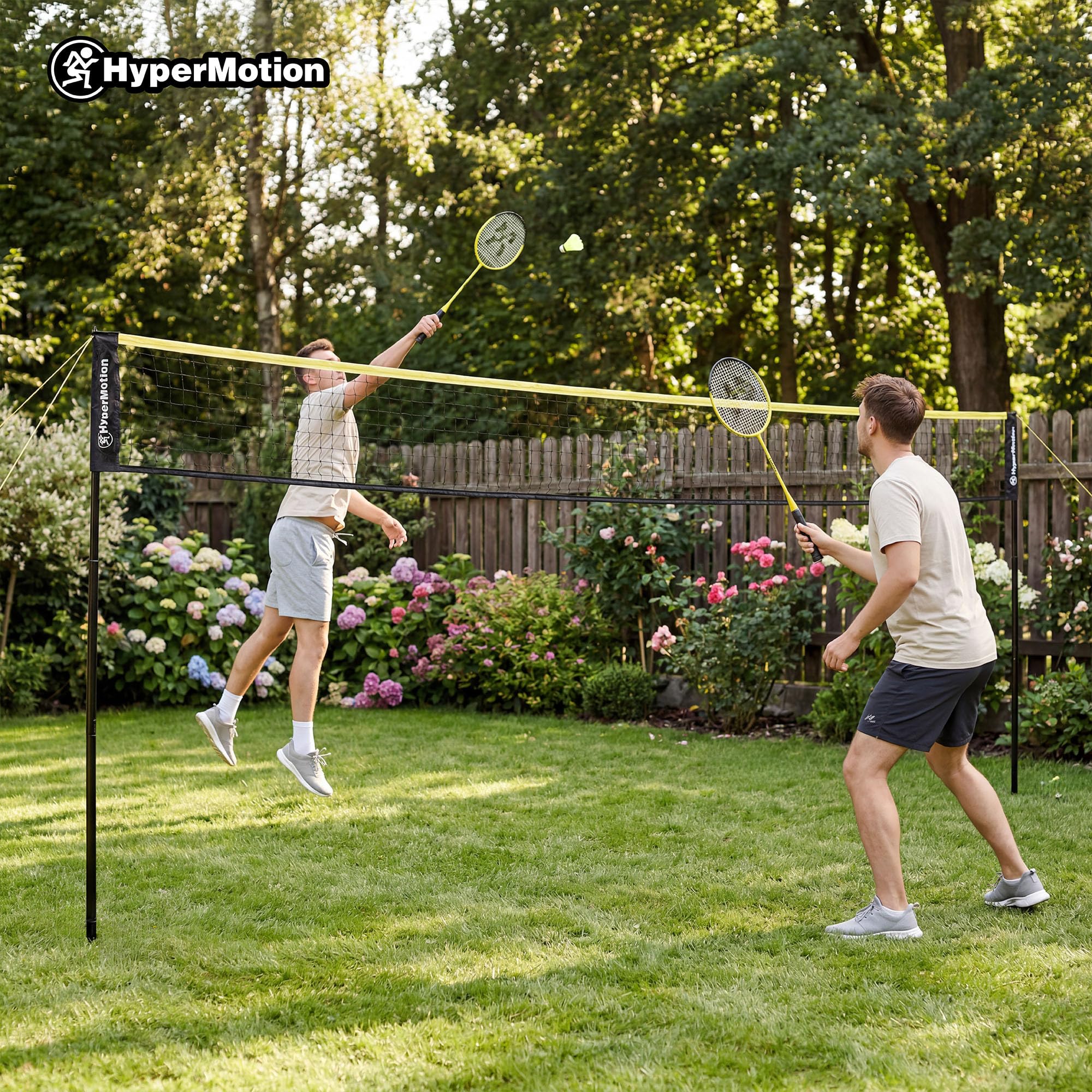 HyperMotion Badminton Set mit 2 Stahlschlägern und Tragetasche aus Oxford-Gewebe, Freizeitspiel für Garten, Park und Strand, Einsteiger