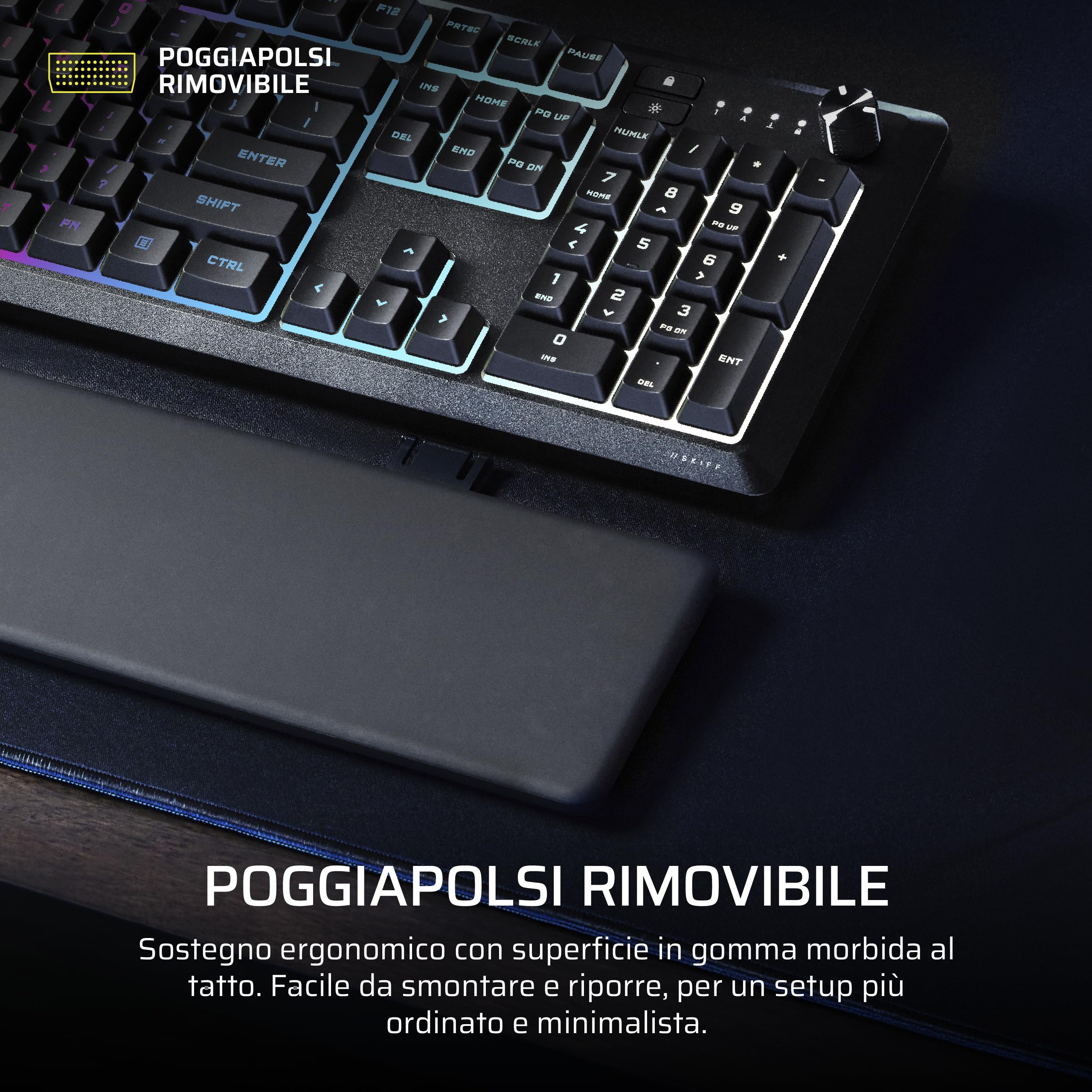 CORSAIR SKIFF 100 Tastiera da Gioco RGB Cablata Silenziosa – IT, Nero