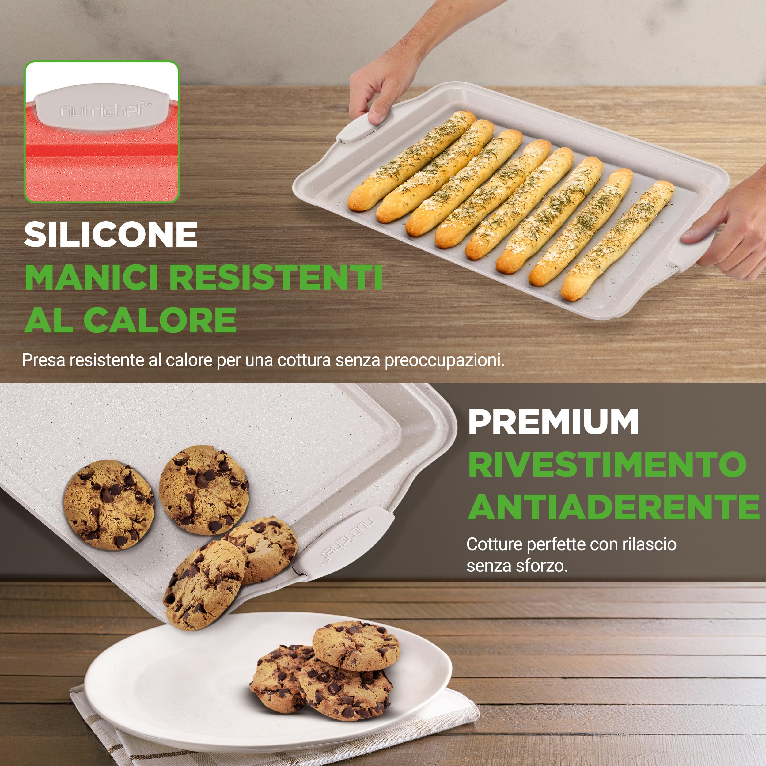 Nutrichef Set 3 Teglie Da Forno per Pizza Con Manici in Silicone