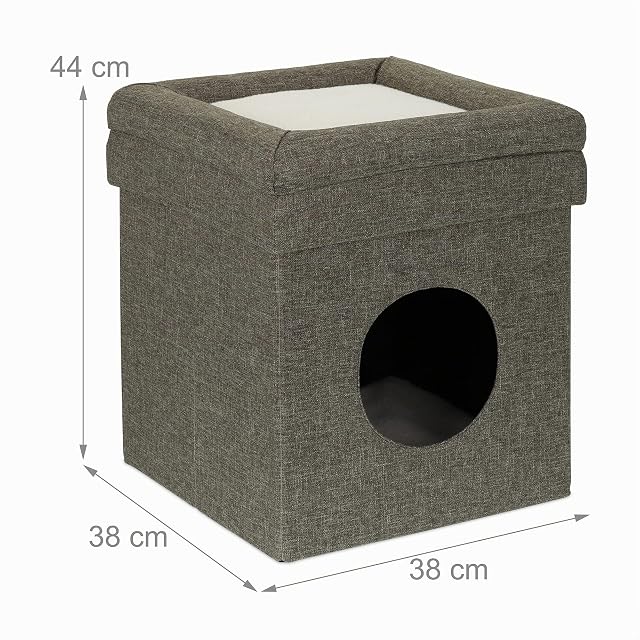 Foto 5 de 8 de Relaxdays Cama Cueva Gato con Taburete, Casa Gatito o Perro, 2 Pisos, Reposapiés Sofá, Plegable