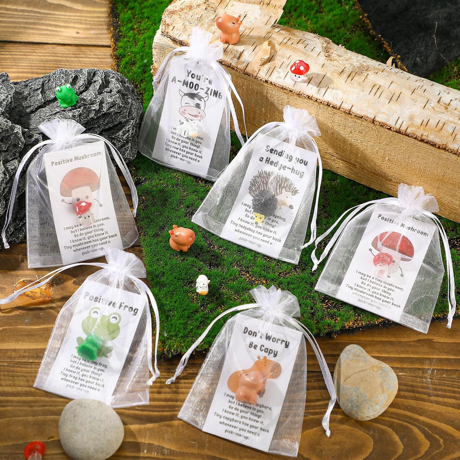 Fumete 200 Set Employee Appreciation Gift Bulk for Social Worker Volunteer Teacher Nurse Positive Resin Animal with Pun Motivation Note Card Inspirational Secretary Admin Assistant Thank You Gift