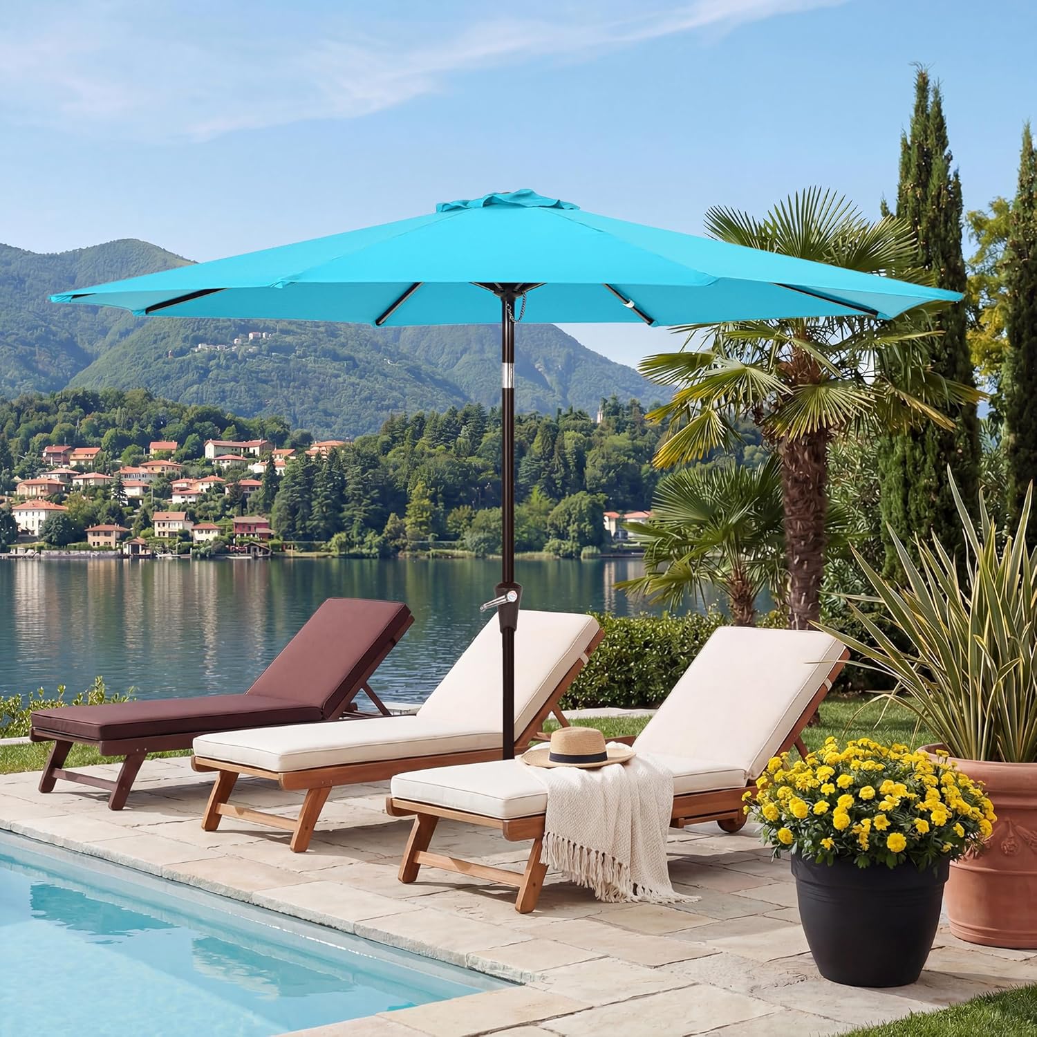 9FT Outdoor Patio Umbrella with 8 Sturdy Ribs & Push Button Tilt, Table Market Umbrella with Crank, Yard Umbrella for Garden Deck Pool Patio