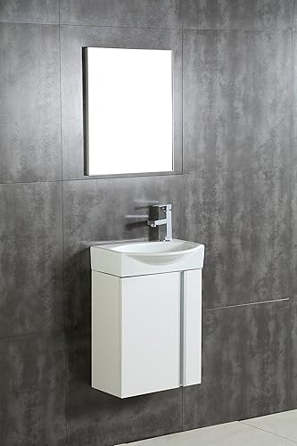 Miniatura 3 de Fine Fixtures Compacto - Juego de tocador de baño pequeño con fregadero, armario montado en la pared, parte superior del fregadero y espejo incluido