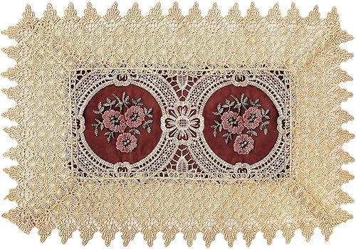 Simhomsen Juego de 6 manteles individuales de mesa de encaje borgoña de aspecto vintage, rectangulares de 12 x 18 pulgadas