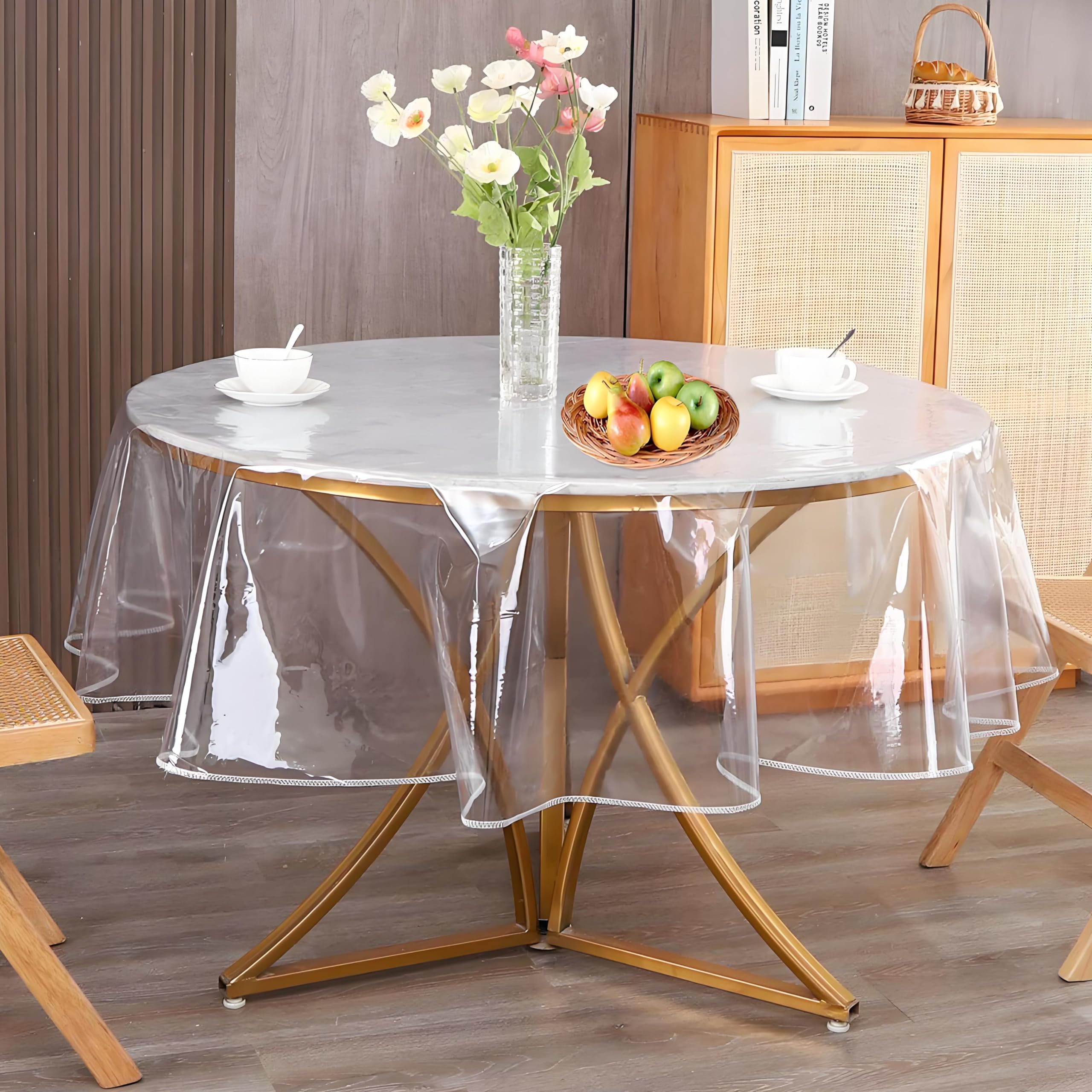 1 Pcs Clear Table Protector, Table Protectors For Dining Room Tables, Plastic Table Cover, Waterproof Oil-Proof, Transparent Tablcloth For Indoor Outdoor (Round 122cm)