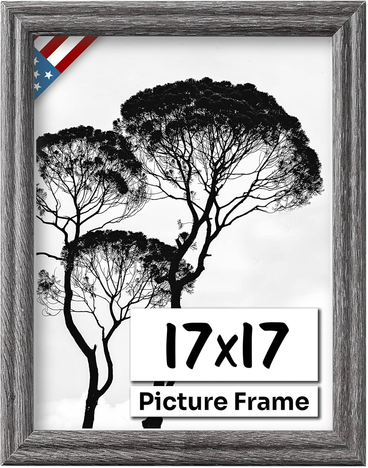 Barnwood Gray 17x17 Picture Frame .75" Inch Wide - Handmade American Solid Wood Picture Frames with Preinstalled Hangers and UV Blocking Plexiglass Frames