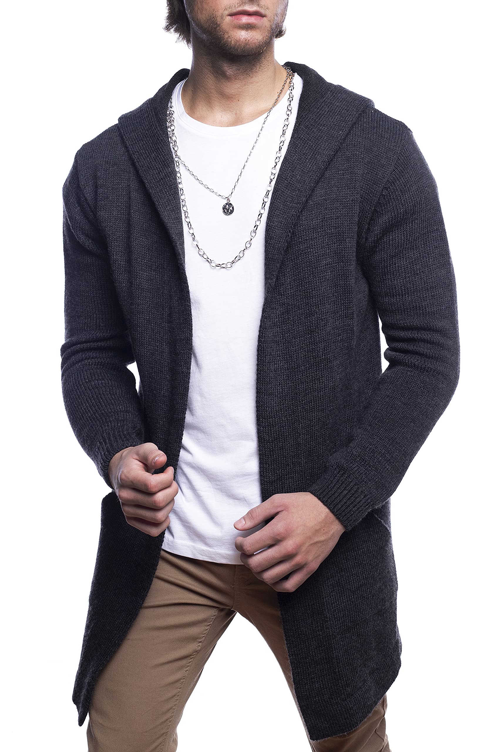 Carisma Herren Strickjacke Lang mit Kapuze • Herren Jacke mit Seitentaschen Lange Kapuzenjacke Herren angenehme Übergangsjacke für Männer 7601