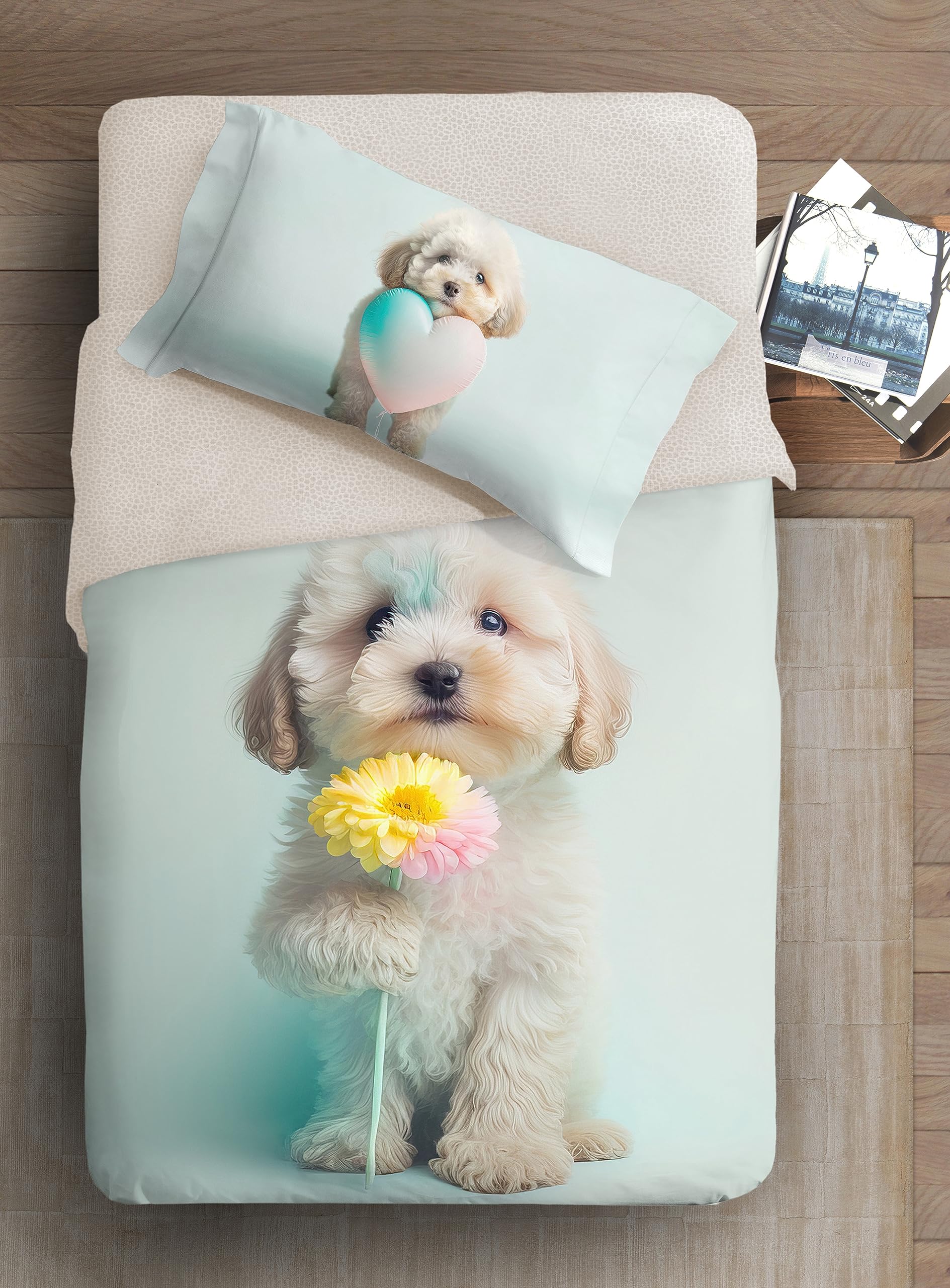 Fine Art Photo Duvet Cover Set for Single Bed with Poodle Design, Multi-coloured - Image 2