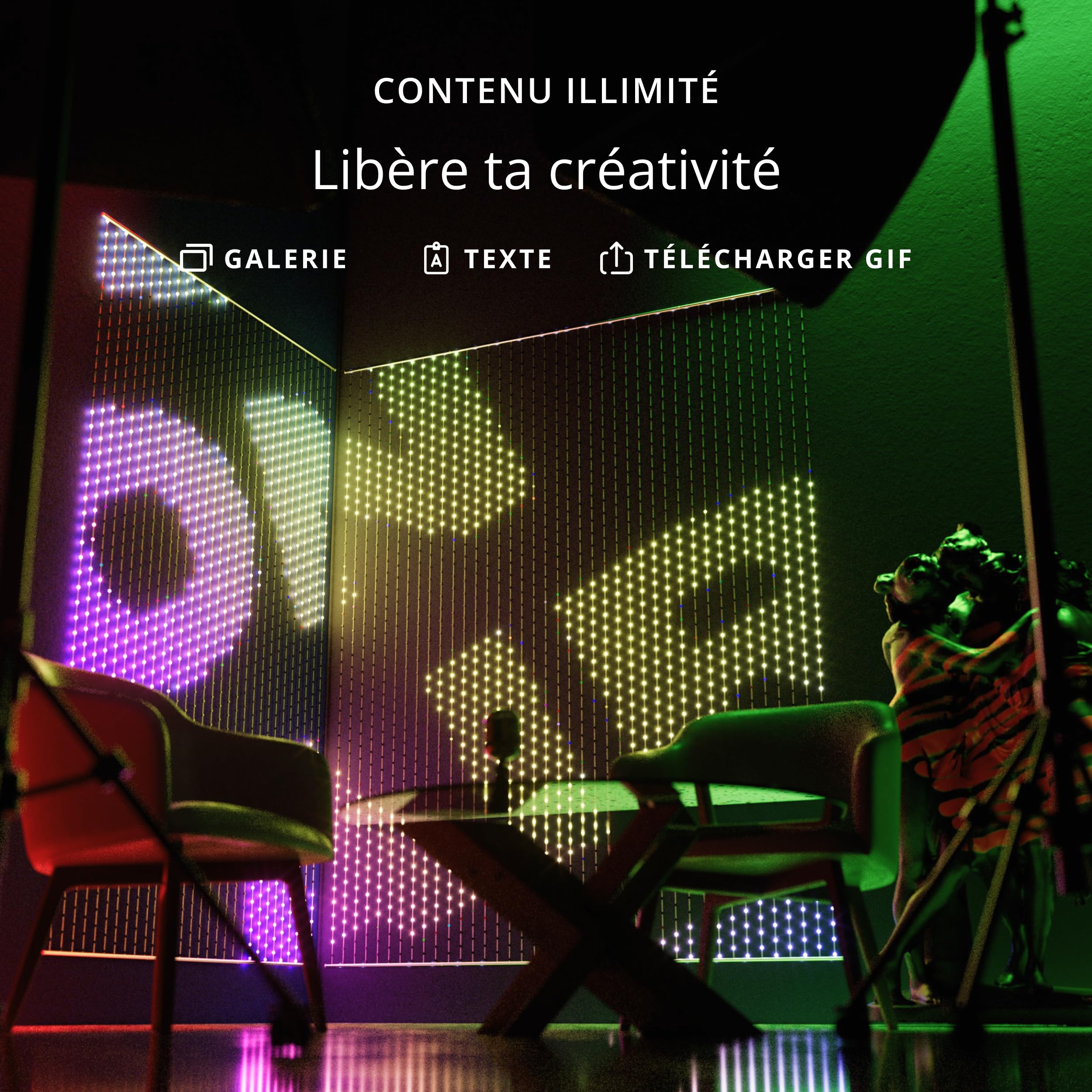 Twinkly Matrix 480 LED RGB, Rideau LED Haute Densité, Lumières Smart Gaming RGB, Compatible avec Razer Chroma, Omen, Alexa, Google Home, Lumières Gaming, Contrôle App, Fil Transparent, 1m x 1m