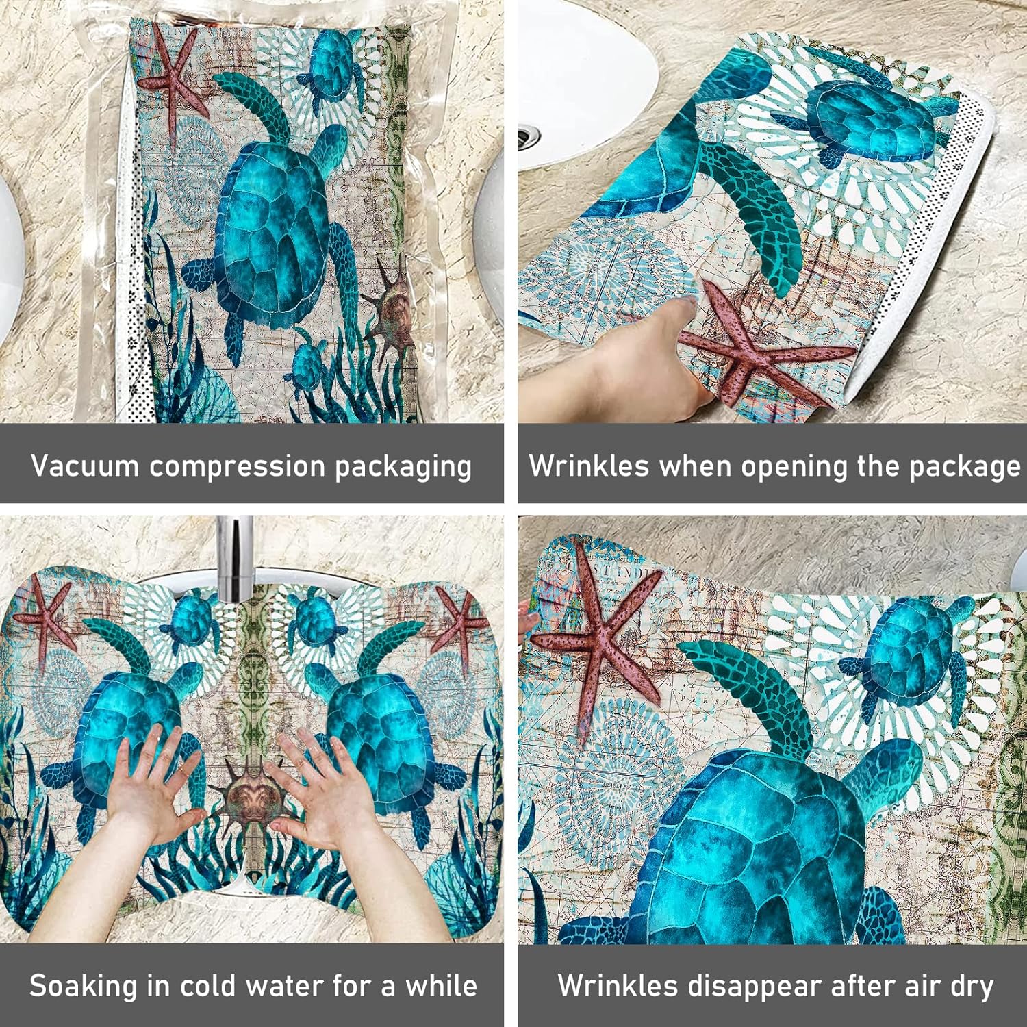 Coastal Runner Rug for Hallway 2x6 Sea Turtle Hallway Rugs Nautical Throw Rug Blue Turtles Beach Ocean Life Teal Area Carpet Non-Slip Floor Carpet for Bedroom Entrance Door Mat Washable Rugs