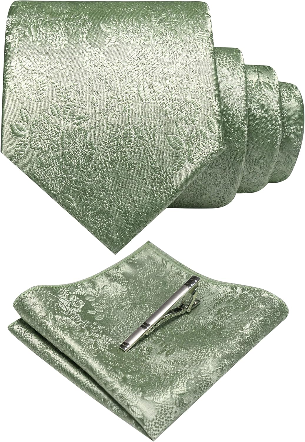 Juego de Corbata y Pañuelo de Bolsillo con Clip para Hombre