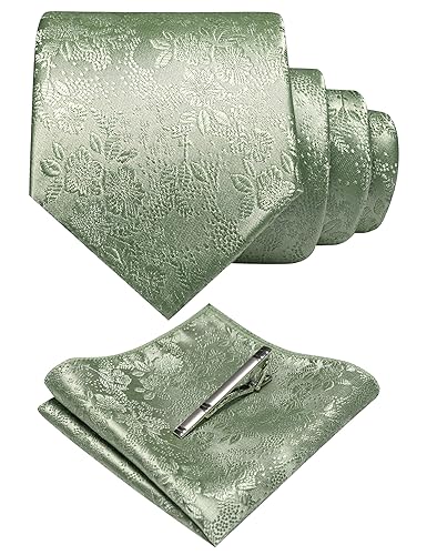 JEMYGINS Floral Necktie and Pocket Square Tie Clip Sets for