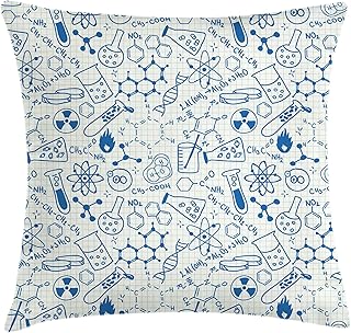Ambesonne Cartoon Throw Pillow Cushion Cover, Science Chemistry Geometry Math Nerd Geek and Genius Themed Design Art, Decorative Square Accent Pillow Case, 16