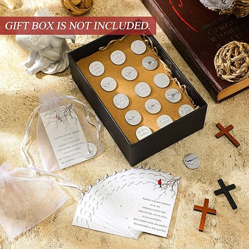 Miniatura 5 de El juego de monedas de signo de ángel conmemorativo cardenal incluye ficha de bolsillo cardenal funeral, tarjetas de poema y bolsas de organza