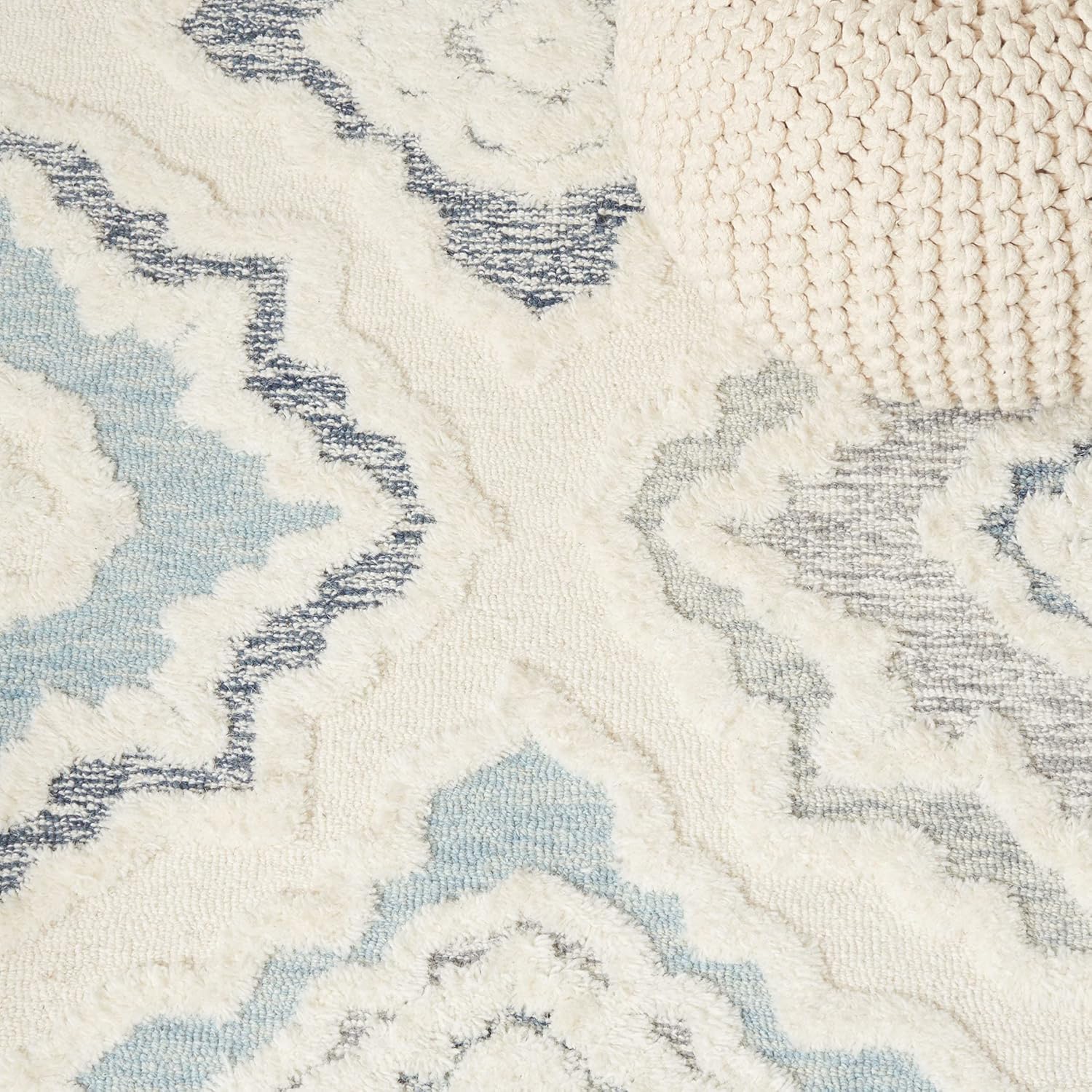 Ivory and Light Blue Hand-Tufted Wool 8' x 10' Area Rug