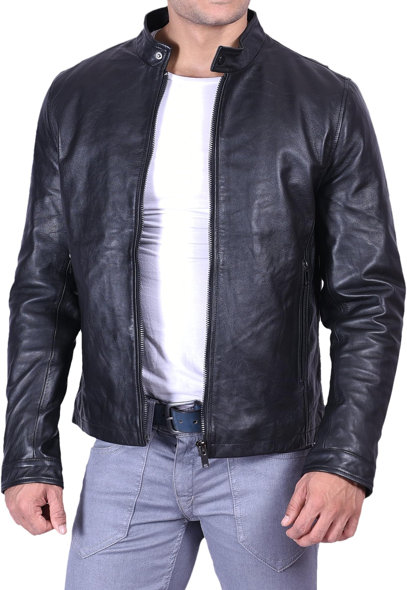 Men's Leather Jacket Biker Jacket Vintage Biker Black and Brown Motorcycle Leather Jacket for Men