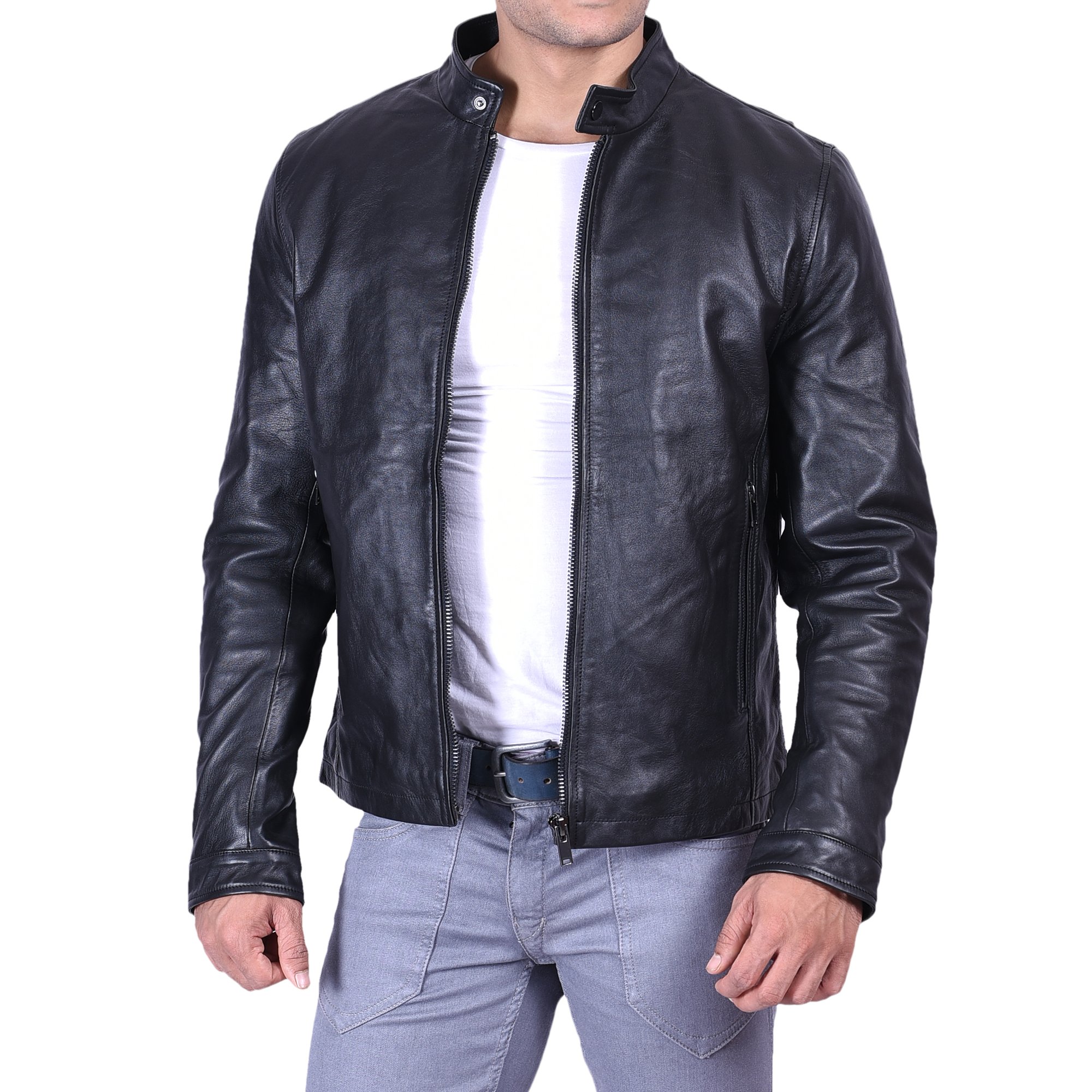 Men's Leather Jacket Biker Jacket Vintage Biker Black and Brown Motorcycle Leather Jacket for Men