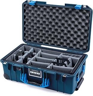 ColorCase Pelican Air 1535 Carry-on Case Deep Pacific Blue - Medium Size Waterproof Case with Gray Padded Microfiber Dividers & Convoluted Lid Foam - Blue Handles & Latches