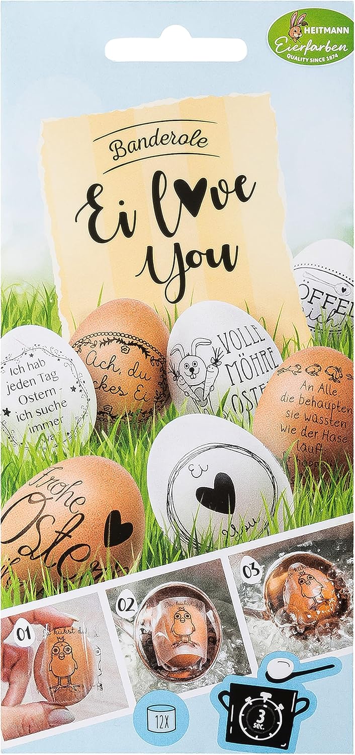 Heitmann Eierfarben - Banderole Egg Love You - 12 Sleeves in 8 Designs 1018957 Black/White 17 x 8 x 0.1 cm